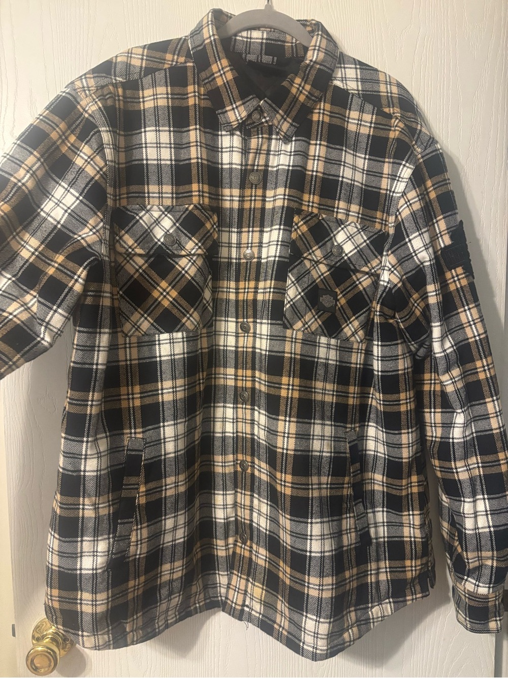 Harley-Davidson Black White Tan Plaid Snap-Front Shirt Jacket